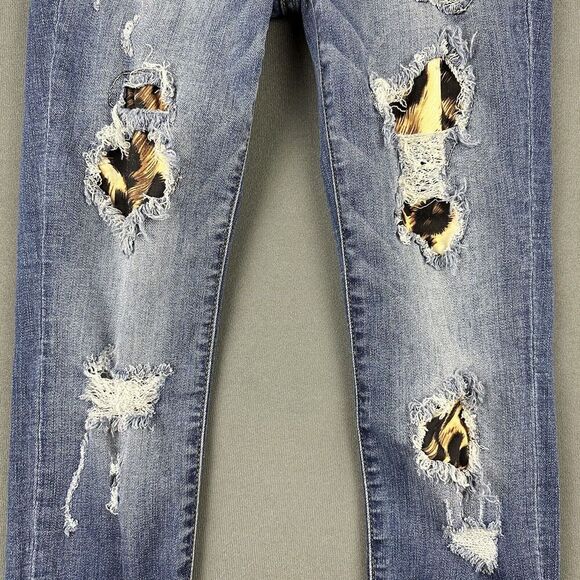 Judy Blue Jeans Womens 3 26 Medium Wash Animal Print Patch Skinny Fit Distressed - Picture 3 of 16
